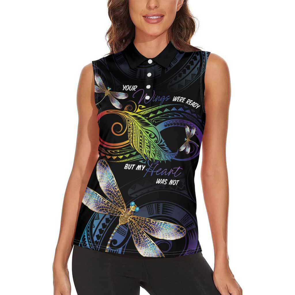 Personalised Polynesian Memorial Women Sleeveless Polo Shirt Your Wings Were Ready But My Heart Was Not LT7 - Polynesian Pride