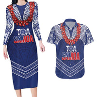 Toa Samoa Rugby Custom Couples Matching Long Sleeve Bodycon Dress and Hawaiian Shirt Ulafala Mix Nifo'oti LT7 Blue - Polynesian Pride