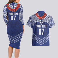 Toa Samoa Rugby Custom Couples Matching Long Sleeve Bodycon Dress and Hawaiian Shirt Ulafala Mix Nifo'oti LT7 - Polynesian Pride