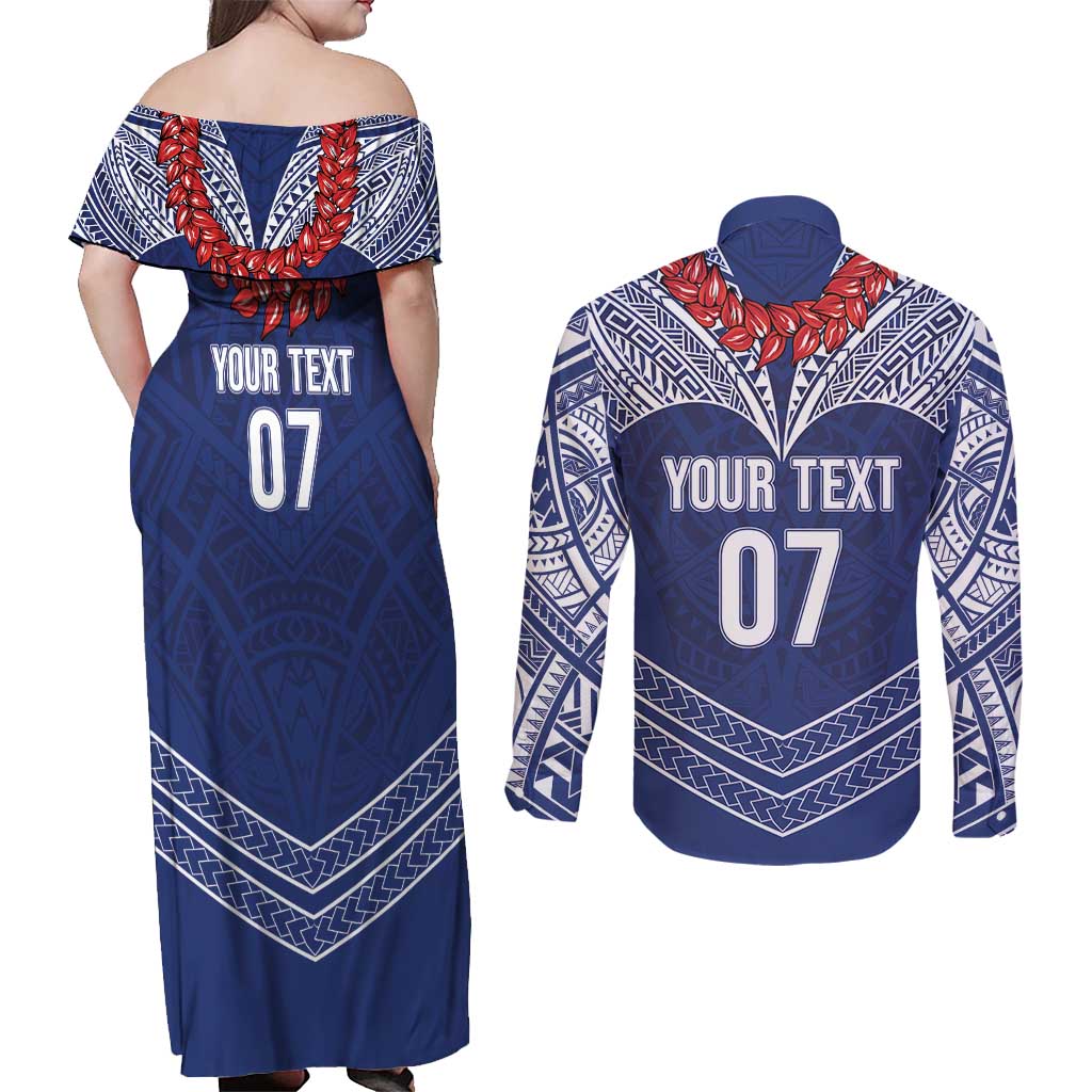 Toa Samoa Rugby Custom Couples Matching Off Shoulder Maxi Dress and Long Sleeve Button Shirt Ulafala Mix Nifo'oti LT7 - Polynesian Pride