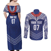 Toa Samoa Rugby Custom Couples Matching Off Shoulder Maxi Dress and Long Sleeve Button Shirt Ulafala Mix Nifo'oti LT7 - Polynesian Pride