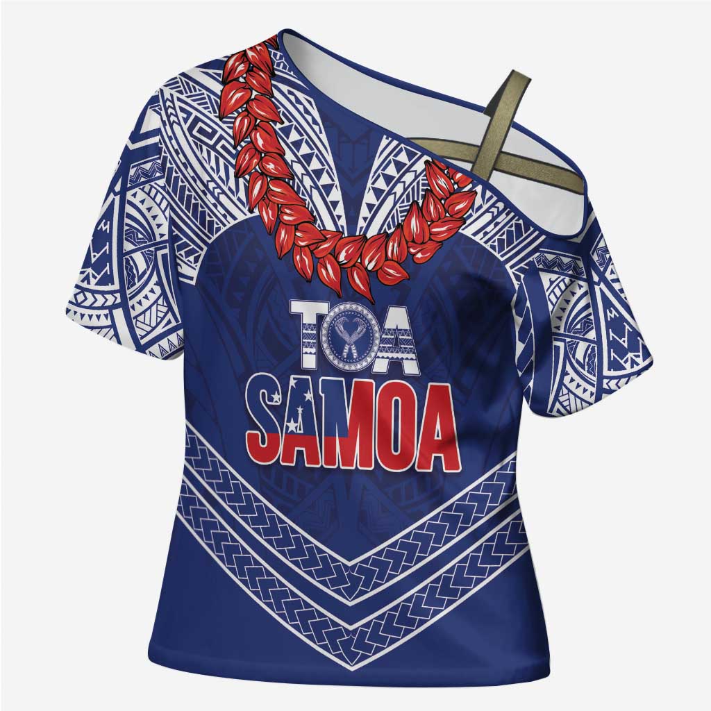 Toa Samoa Rugby Custom Cross Shoulder Shirt Ulafala Mix Nifo'oti LT7 Female Blue - Polynesian Pride