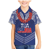 Toa Samoa Rugby Custom Family Matching Mermaid Dress and Hawaiian Shirt Ulafala Mix Nifo'oti LT7 Son's Shirt Blue - Polynesian Pride