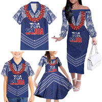 Toa Samoa Rugby Custom Family Matching Off The Shoulder Long Sleeve Dress and Hawaiian Shirt Ulafala Mix Nifo'oti LT7 - Polynesian Pride