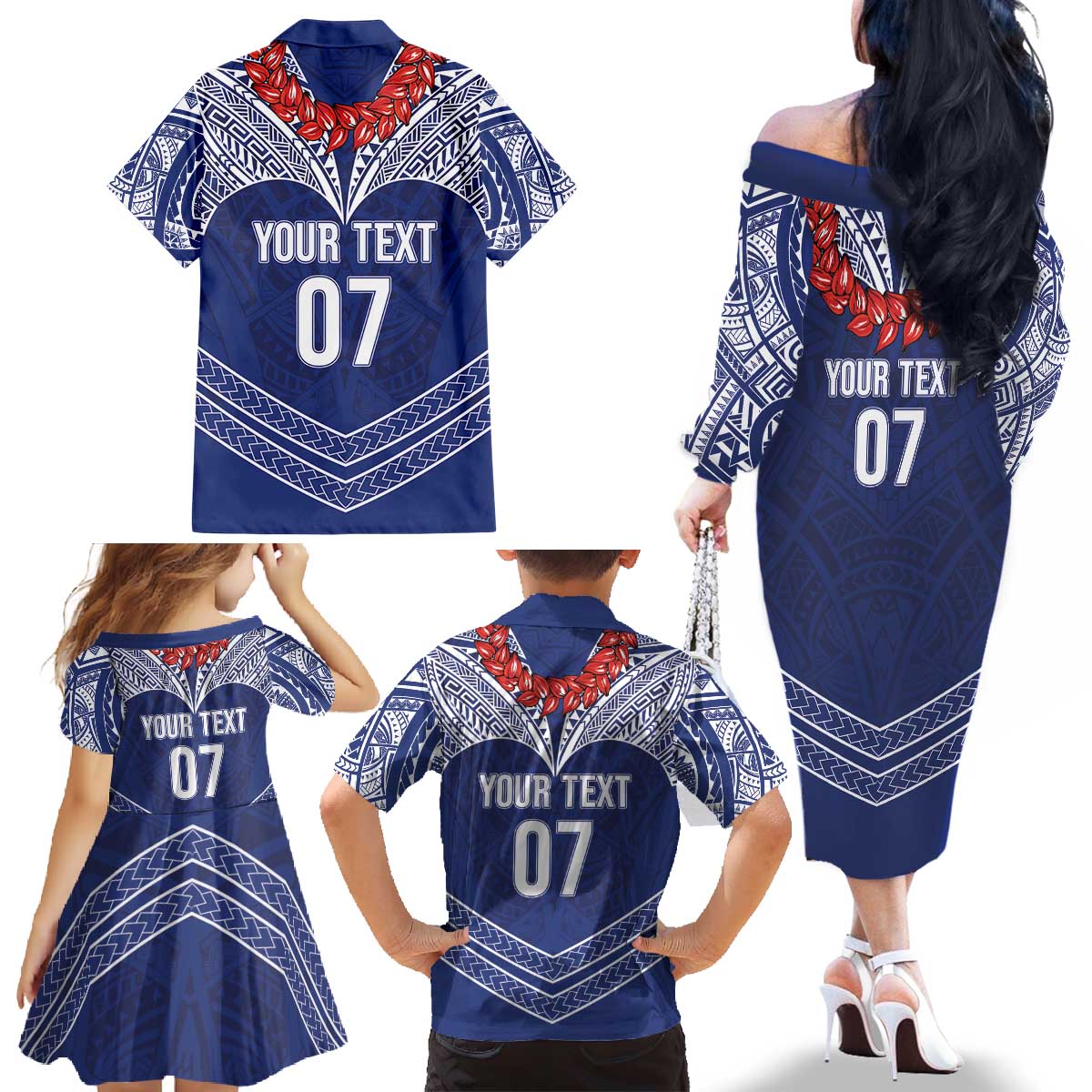 Toa Samoa Rugby Custom Family Matching Off The Shoulder Long Sleeve Dress and Hawaiian Shirt Ulafala Mix Nifo'oti LT7 - Polynesian Pride