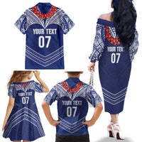 Toa Samoa Rugby Custom Family Matching Off The Shoulder Long Sleeve Dress and Hawaiian Shirt Ulafala Mix Nifo'oti LT7 - Polynesian Pride