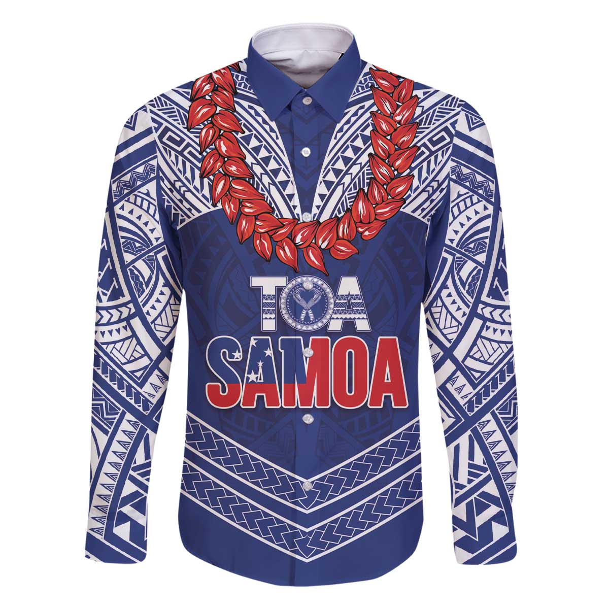 Toa Samoa Rugby Custom Family Matching Off The Shoulder Long Sleeve Dress and Hawaiian Shirt Ulafala Mix Nifo'oti LT7 Dad's Shirt - Long Sleeve Blue - Polynesian Pride