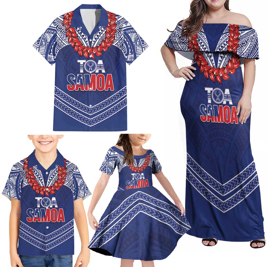 Toa Samoa Rugby Custom Family Matching Off Shoulder Maxi Dress and Hawaiian Shirt Ulafala Mix Nifo'oti LT7 - Polynesian Pride