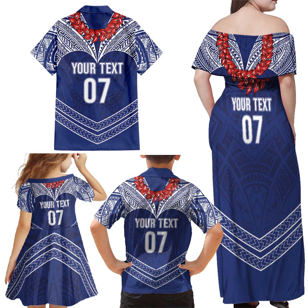 Toa Samoa Rugby Custom Family Matching Off Shoulder Maxi Dress and Hawaiian Shirt Ulafala Mix Nifo'oti LT7 - Polynesian Pride