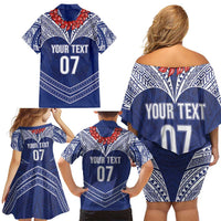 Toa Samoa Rugby Custom Family Matching Off Shoulder Short Dress and Hawaiian Shirt Ulafala Mix Nifo'oti LT7 - Polynesian Pride