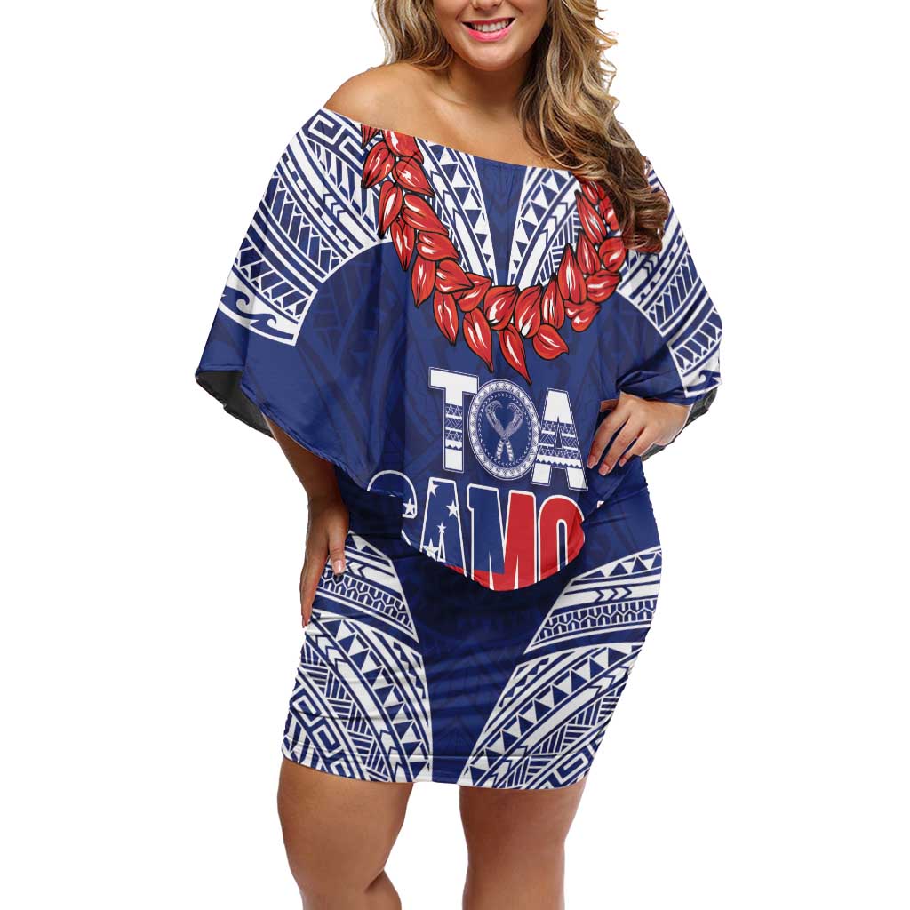 Toa Samoa Rugby Custom Family Matching Off Shoulder Short Dress and Hawaiian Shirt Ulafala Mix Nifo'oti LT7 Mom's Dress Blue - Polynesian Pride