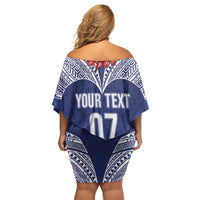 Toa Samoa Rugby Custom Family Matching Off Shoulder Short Dress and Hawaiian Shirt Ulafala Mix Nifo'oti LT7 - Polynesian Pride