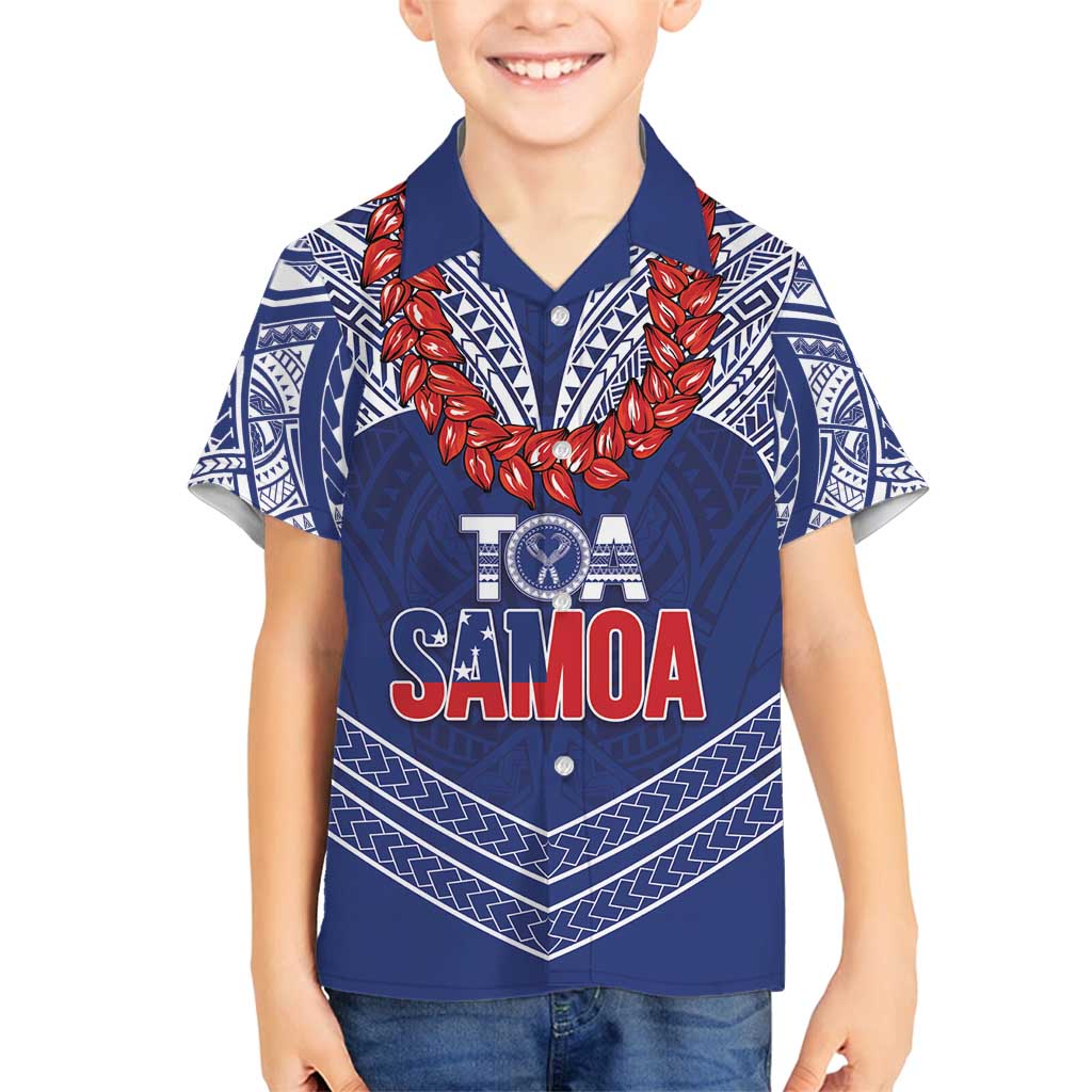 Toa Samoa Rugby Custom Family Matching Off Shoulder Short Dress and Hawaiian Shirt Ulafala Mix Nifo'oti LT7 Son's Shirt Blue - Polynesian Pride