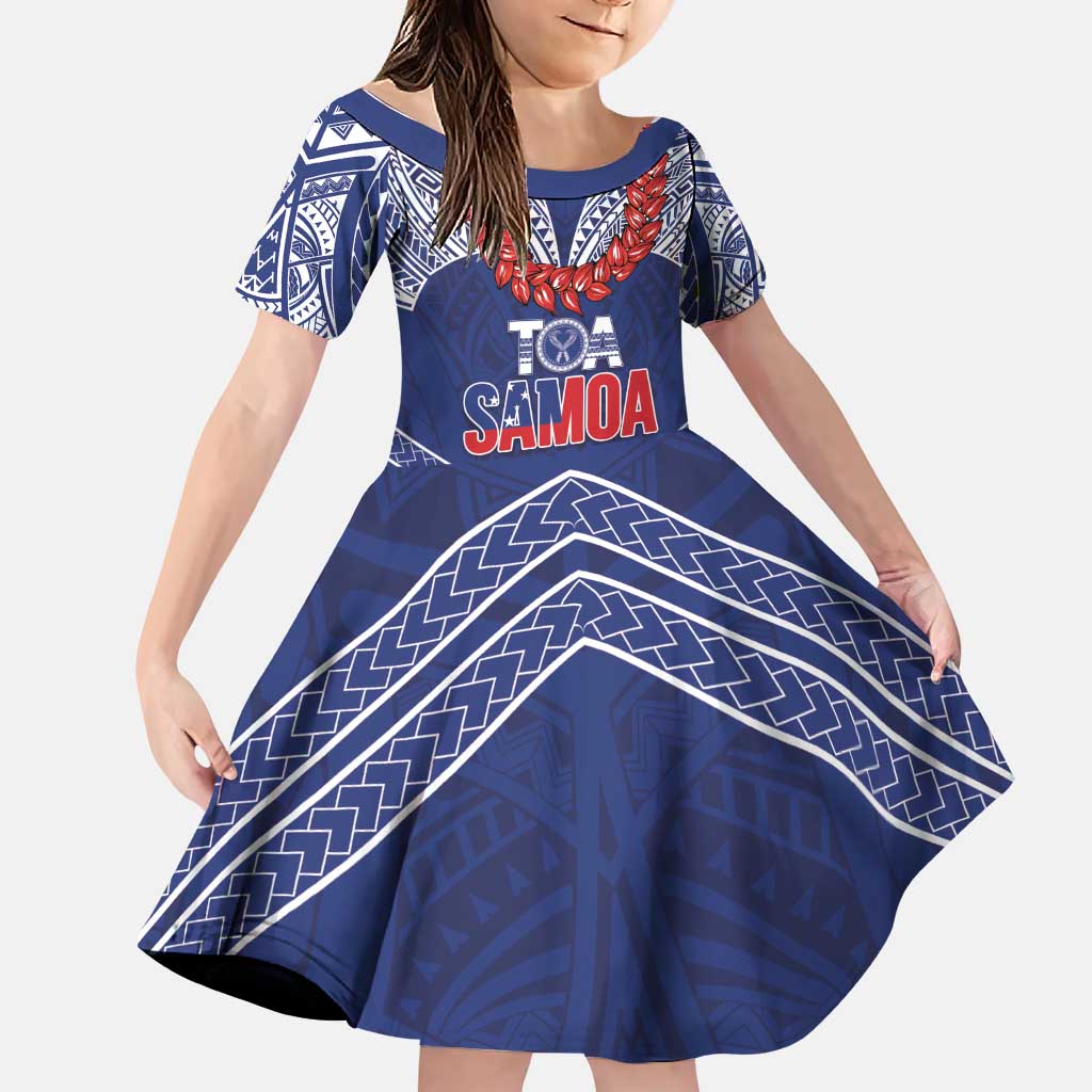 Toa Samoa Rugby Custom Family Matching Puletasi and Hawaiian Shirt Ulafala Mix Nifo'oti LT7 Daughter's Dress Blue - Polynesian Pride