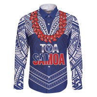 Toa Samoa Rugby Custom Family Matching Puletasi and Hawaiian Shirt Ulafala Mix Nifo'oti LT7 Dad's Shirt - Long Sleeve Blue - Polynesian Pride