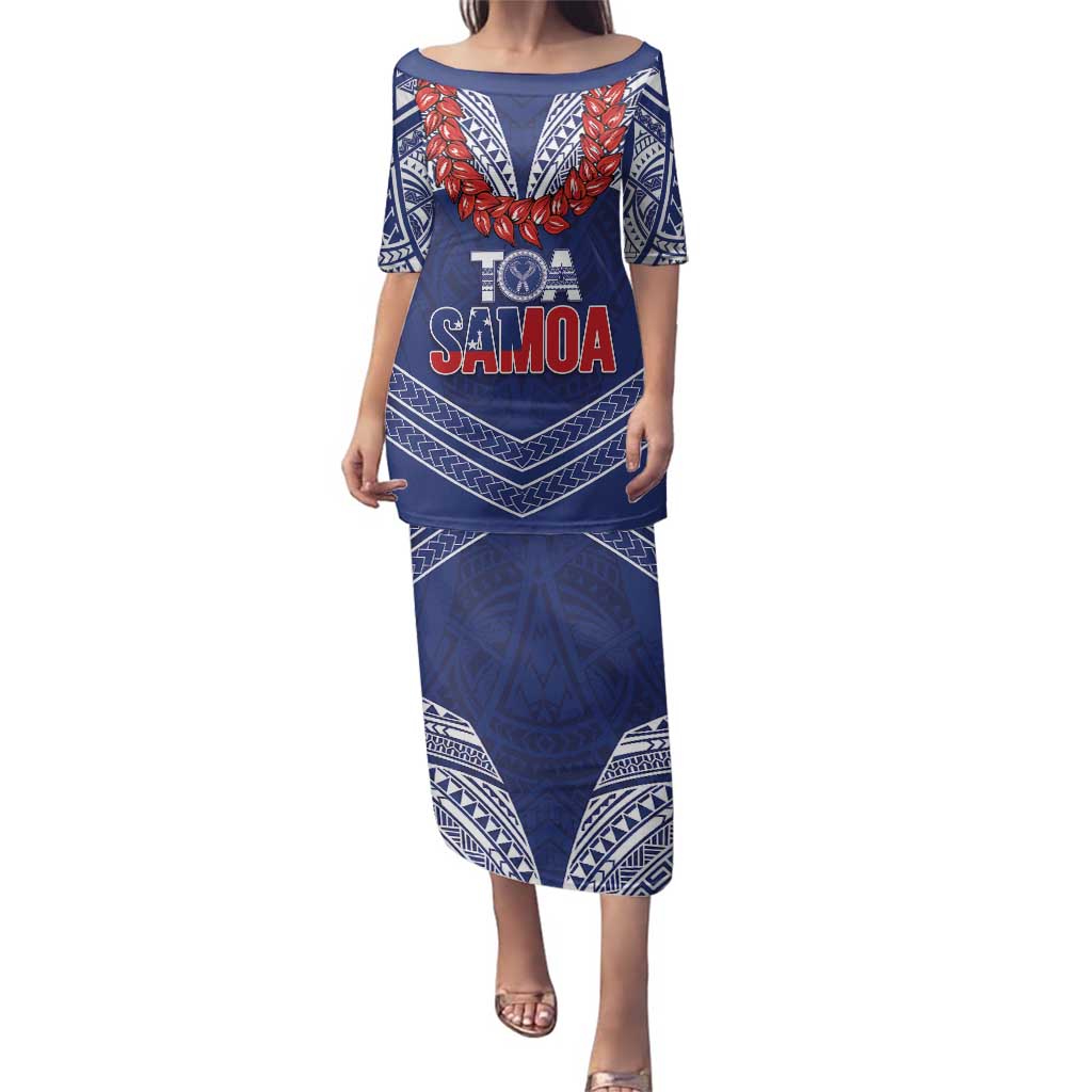 Toa Samoa Rugby Custom Family Matching Puletasi and Hawaiian Shirt Ulafala Mix Nifo'oti LT7 Mom's Dress Blue - Polynesian Pride
