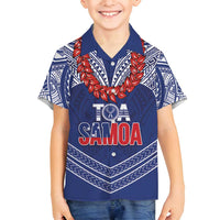 Toa Samoa Rugby Custom Family Matching Puletasi and Hawaiian Shirt Ulafala Mix Nifo'oti LT7 Son's Shirt Blue - Polynesian Pride