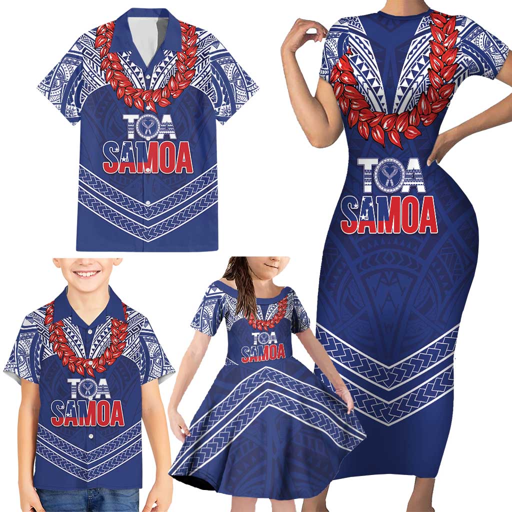 Toa Samoa Rugby Custom Family Matching Short Sleeve Bodycon Dress and Hawaiian Shirt Ulafala Mix Nifo'oti LT7 - Polynesian Pride