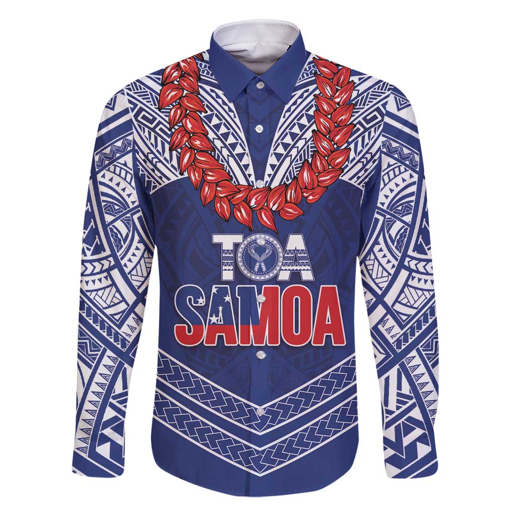 Toa Samoa Rugby Custom Family Matching Summer Maxi Dress and Hawaiian Shirt Ulafala Mix Nifo'oti LT7 Dad's Shirt - Long Sleeve Blue - Polynesian Pride