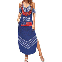 Toa Samoa Rugby Custom Family Matching Summer Maxi Dress and Hawaiian Shirt Ulafala Mix Nifo'oti LT7 Mom's Dress Blue - Polynesian Pride