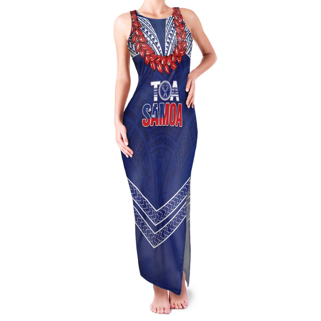 Toa Samoa Rugby Custom Family Matching Tank Maxi Dress and Hawaiian Shirt Ulafala Mix Nifo'oti LT7 Mom's Dress Blue - Polynesian Pride