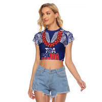 Toa Samoa Rugby Custom Raglan Cropped T Shirt Ulafala Mix Nifo'oti LT7 Female Blue - Polynesian Pride
