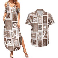 Hawaii Christmas Retro Patchwork Couples Matching Summer Maxi Dress and Hawaiian Shirt Brown LT7 Brown - Polynesian Pride