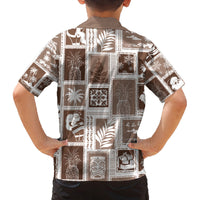 Hawaii Christmas Retro Patchwork Family Matching Off Shoulder Long Sleeve Dress and Hawaiian Shirt Brown LT7 - Polynesian Pride