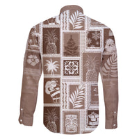 Hawaii Christmas Retro Patchwork Family Matching Off Shoulder Long Sleeve Dress and Hawaiian Shirt Brown LT7 - Polynesian Pride