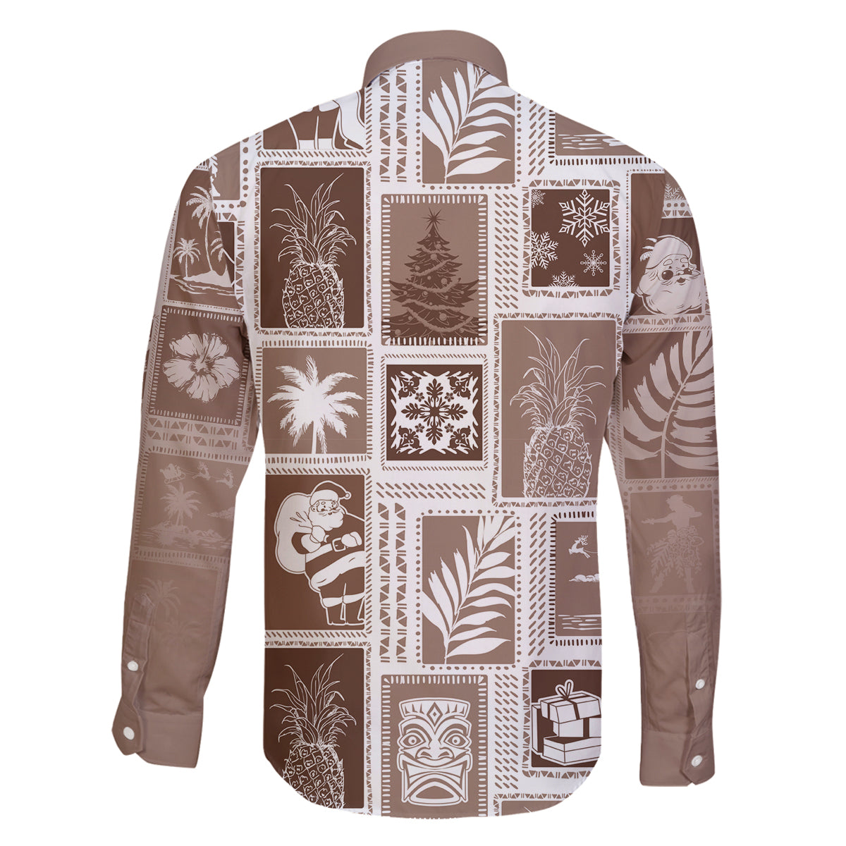 Hawaii Christmas Retro Patchwork Family Matching Tank Maxi Dress and Hawaiian Shirt Brown LT7 - Polynesian Pride
