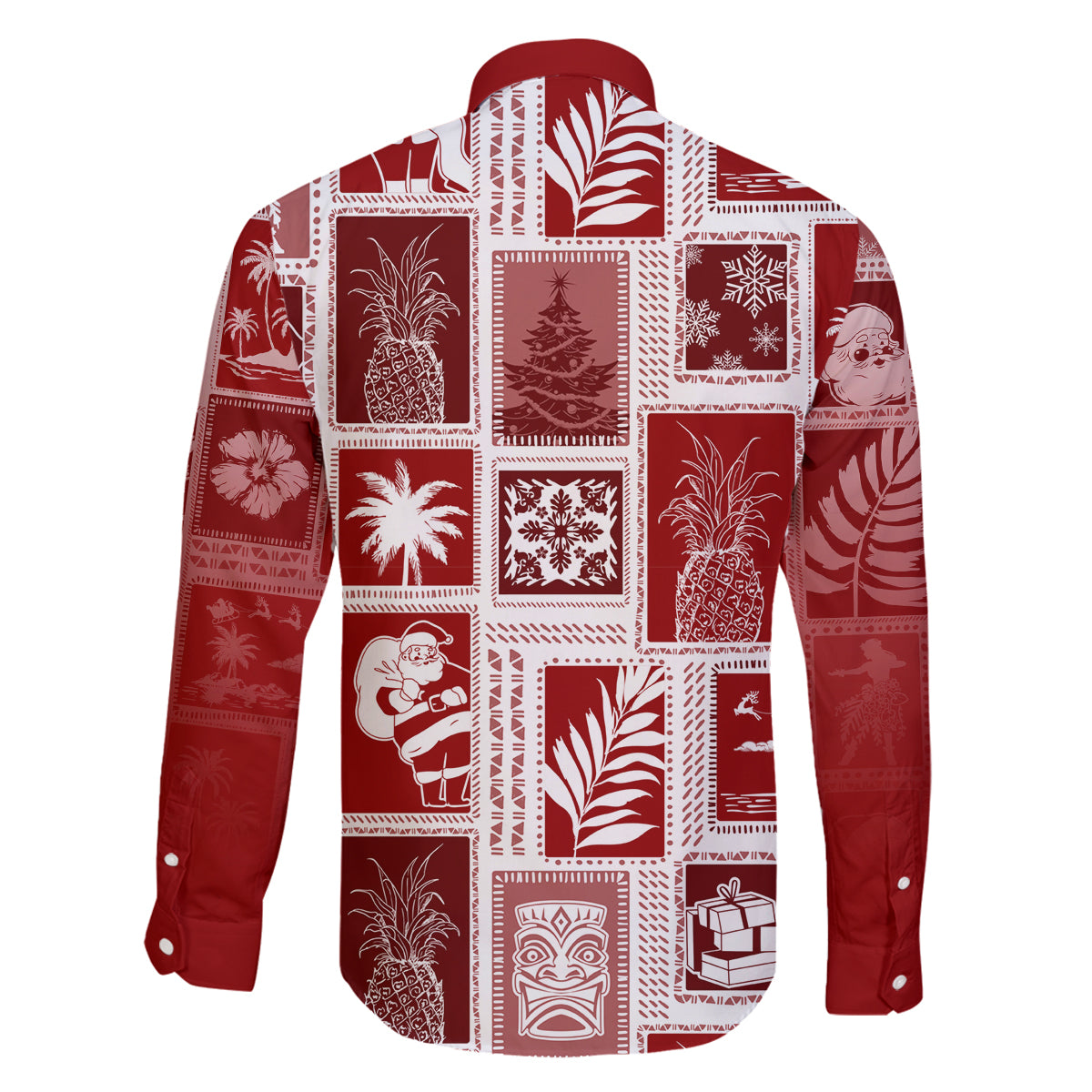 Hawaii Christmas Retro Patchwork Family Matching Off Shoulder Long Sleeve Dress and Hawaiian Shirt Red LT7 - Polynesian Pride