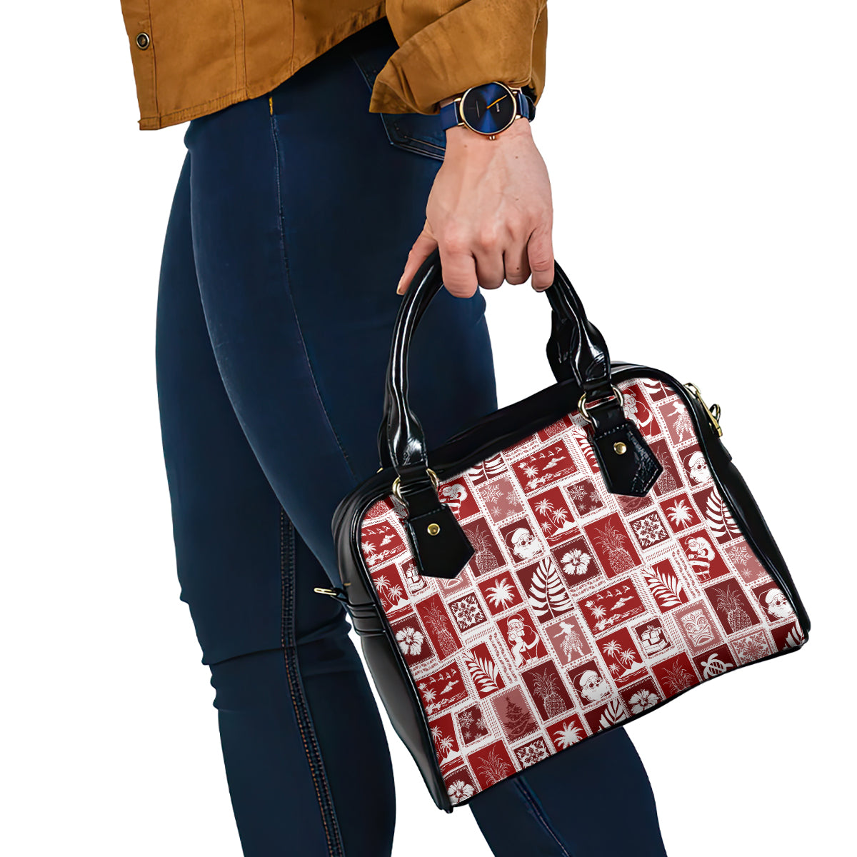 Hawaii Christmas Retro Patchwork Shoulder Handbag Red LT7 - Polynesian Pride