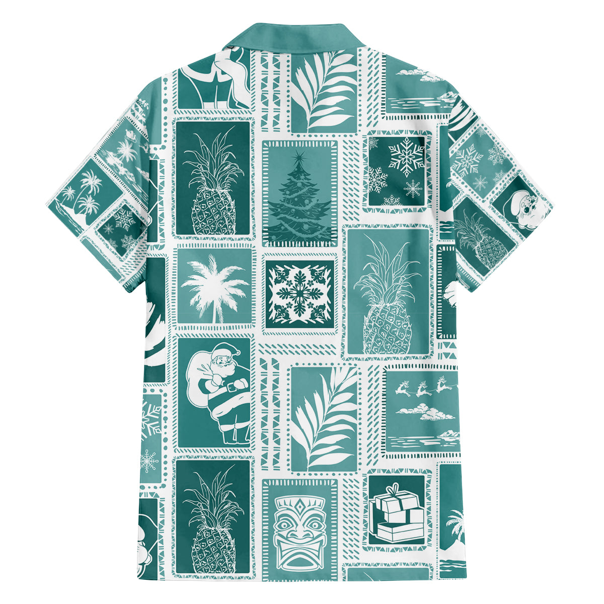 Hawaii Christmas Retro Patchwork Family Matching Off Shoulder Maxi Dress and Hawaiian Shirt Teal LT7 - Polynesian Pride