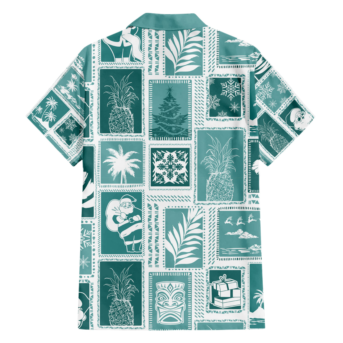 Hawaii Christmas Retro Patchwork Family Matching Short Sleeve Bodycon Dress and Hawaiian Shirt Teal LT7 - Polynesian Pride