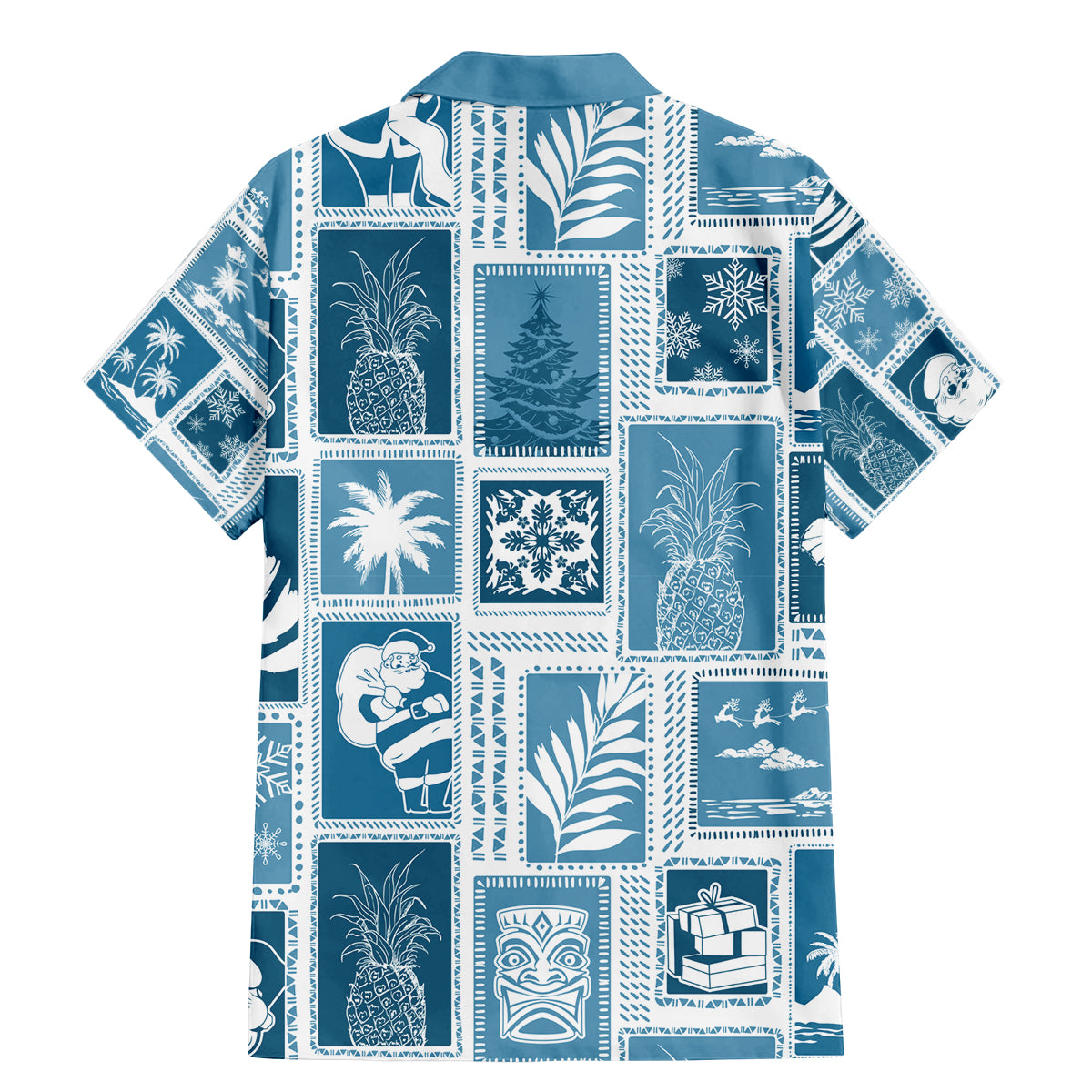 Hawaii Christmas Retro Patchwork Family Matching Mermaid Dress and Hawaiian Shirt Aquamarine LT7 - Polynesian Pride
