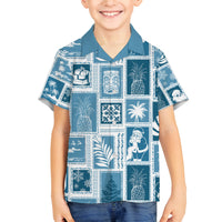 Hawaii Christmas Retro Patchwork Family Matching Off Shoulder Maxi Dress and Hawaiian Shirt Aquamarine LT7 Son's Shirt Aquamarine - Polynesian Pride