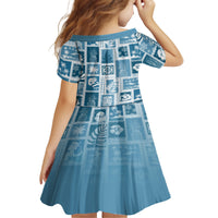 Hawaii Christmas Retro Patchwork Kid Short Sleeve Dress Aquamarine LT7 - Polynesian Pride