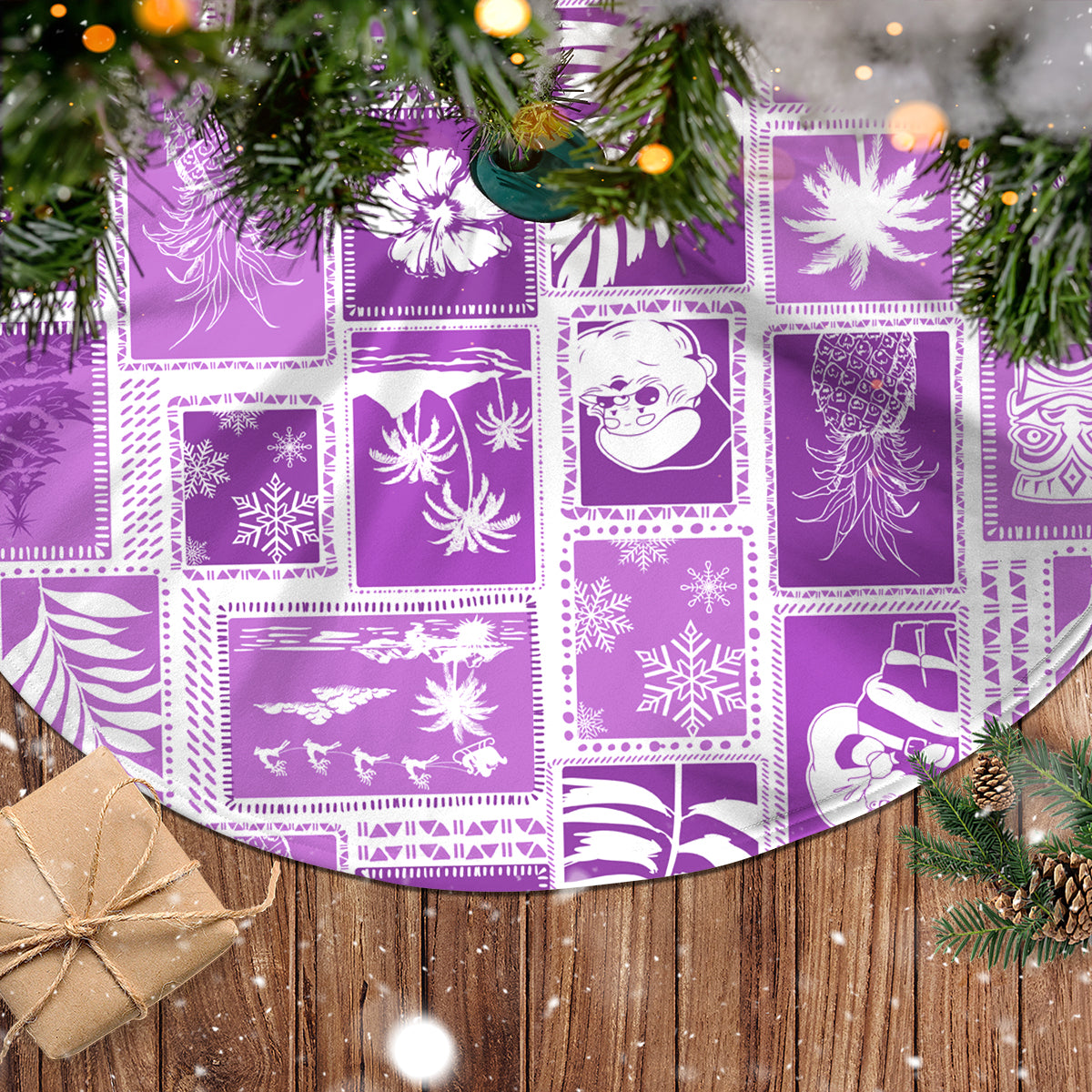 Hawaii Christmas Tree Skirt Retro Patchwork - Violet LT7 - Polynesian Pride