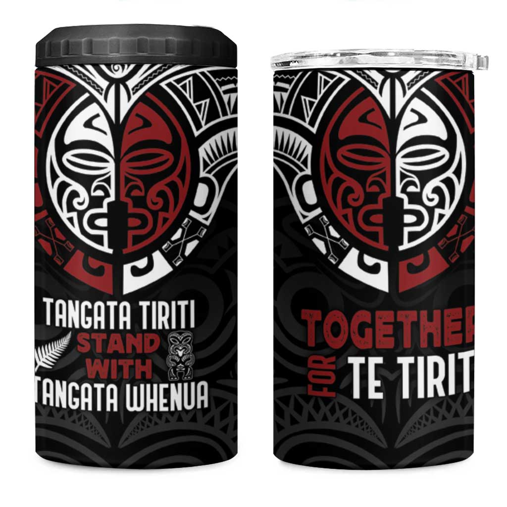 Maori Hongi Toitu Te Tiriti 4 in 1 Can Cooler Tumbler Tangata Tiriti Stand With Tangata Whenua LT7 One Size: 16 oz Black - Polynesian Pride