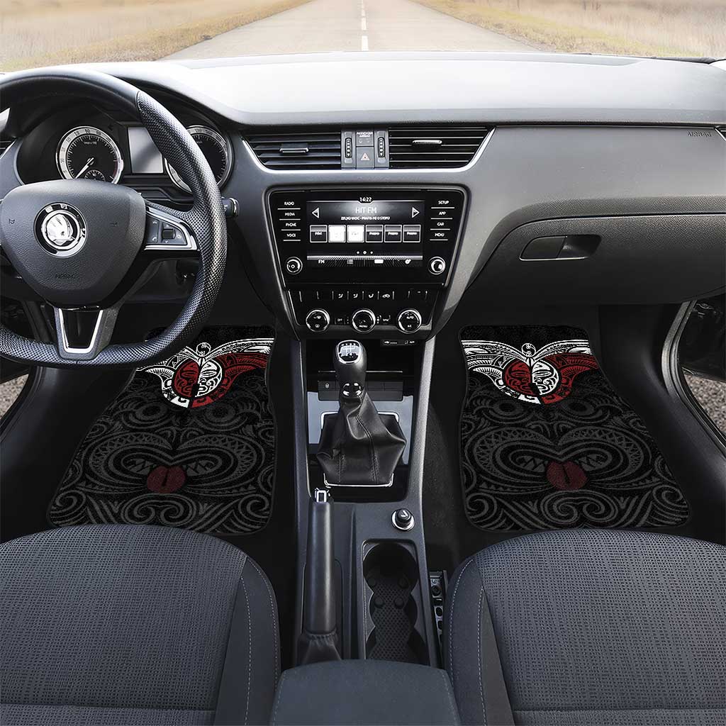 Maori Hongi Toitu Te Tiriti Car Mats Tangata Tiriti Stand With Tangata Whenua LT7 Set 2pcs - Front Black - Polynesian Pride
