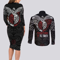 Maori Hongi Toitu Te Tiriti Couples Matching Long Sleeve Bodycon Dress and Long Sleeve Button Shirt Tangata Tiriti Stand With Tangata Whenua LT7 - Polynesian Pride