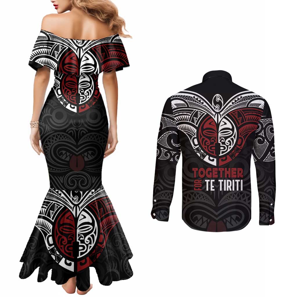 Maori Hongi Toitu Te Tiriti Couples Matching Mermaid Dress and Long Sleeve Button Shirt Tangata Tiriti Stand With Tangata Whenua LT7 - Polynesian Pride