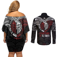 Maori Hongi Toitu Te Tiriti Couples Matching Off Shoulder Short Dress and Long Sleeve Button Shirt Tangata Tiriti Stand With Tangata Whenua LT7 - Polynesian Pride