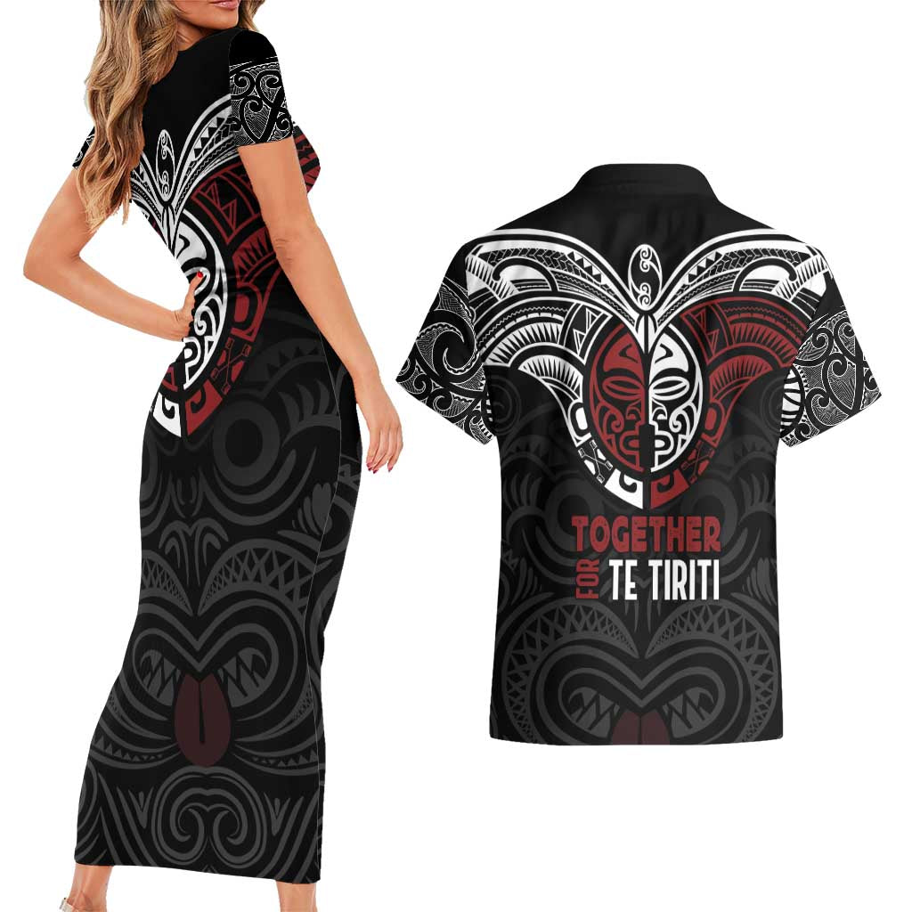 Maori Hongi Toitu Te Tiriti Couples Matching Short Sleeve Bodycon Dress and Hawaiian Shirt Tangata Tiriti Stand With Tangata Whenua LT7 - Polynesian Pride