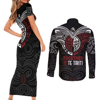 Maori Hongi Toitu Te Tiriti Couples Matching Short Sleeve Bodycon Dress and Long Sleeve Button Shirt Tangata Tiriti Stand With Tangata Whenua LT7 - Polynesian Pride