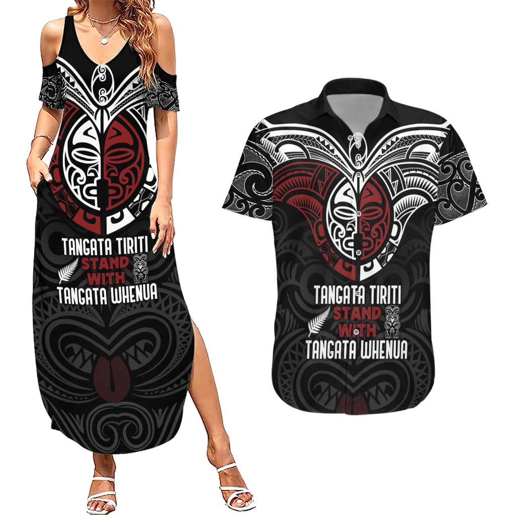 Maori Hongi Toitu Te Tiriti Couples Matching Summer Maxi Dress and Hawaiian Shirt Tangata Tiriti Stand With Tangata Whenua