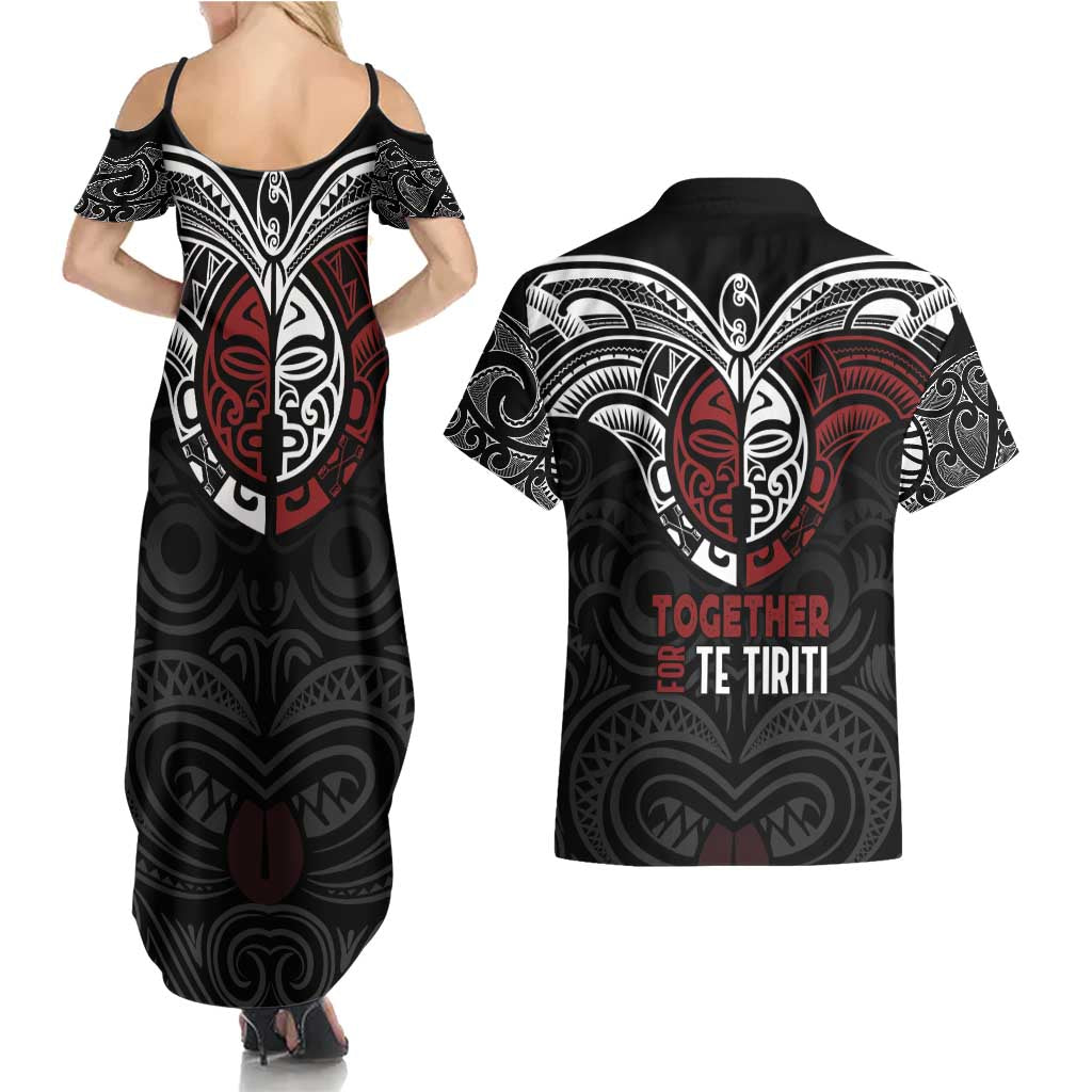 Maori Hongi Toitu Te Tiriti Couples Matching Summer Maxi Dress and Hawaiian Shirt Tangata Tiriti Stand With Tangata Whenua LT7 - Polynesian Pride