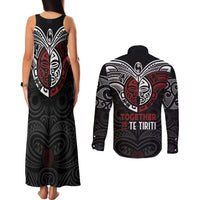 Maori Hongi Toitu Te Tiriti Couples Matching Tank Maxi Dress and Long Sleeve Button Shirt Tangata Tiriti Stand With Tangata Whenua LT7 - Polynesian Pride