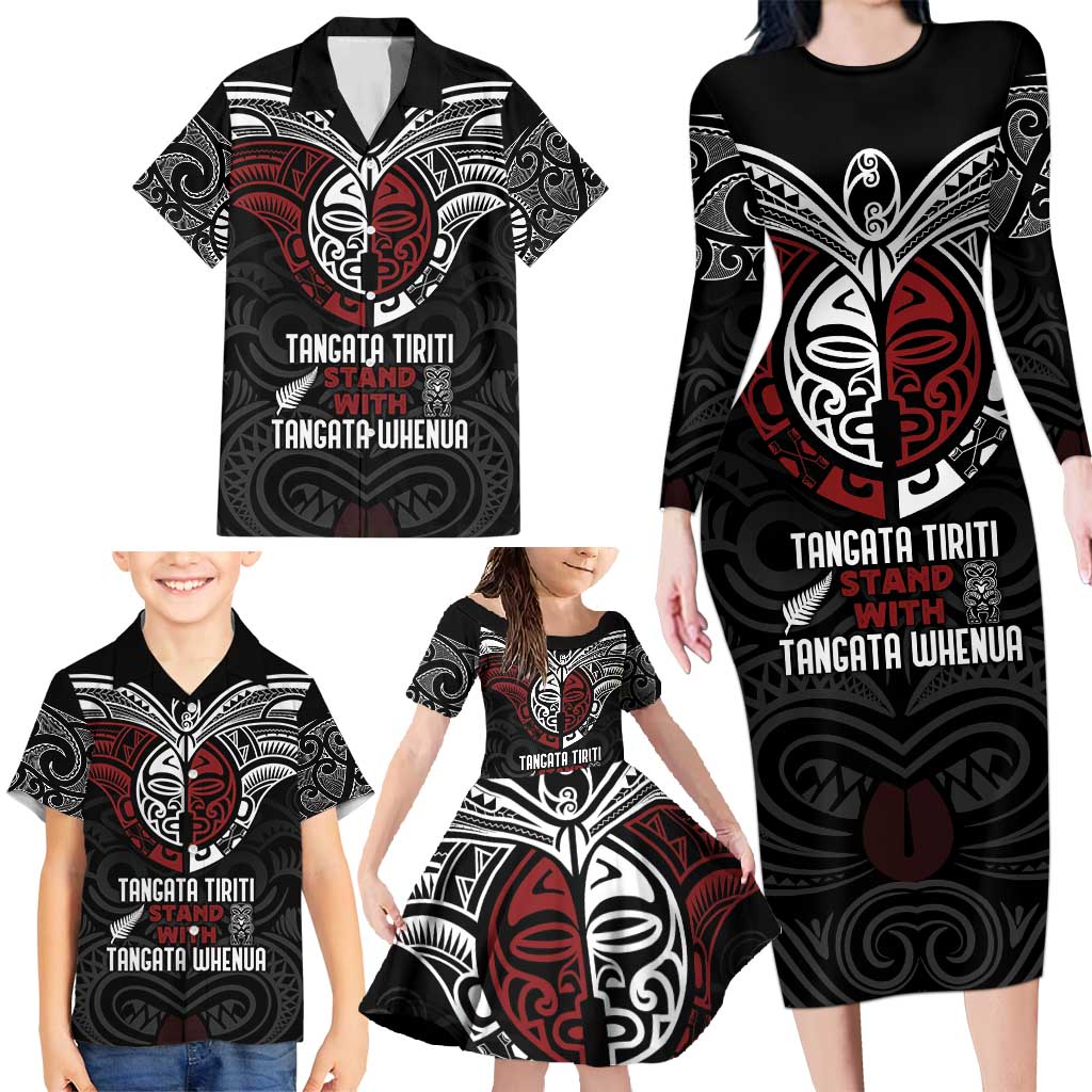 Maori Hongi Toitu Te Tiriti Family Matching Long Sleeve Bodycon Dress and Hawaiian Shirt Tangata Tiriti Stand With Tangata Whenua LT7 - Polynesian Pride