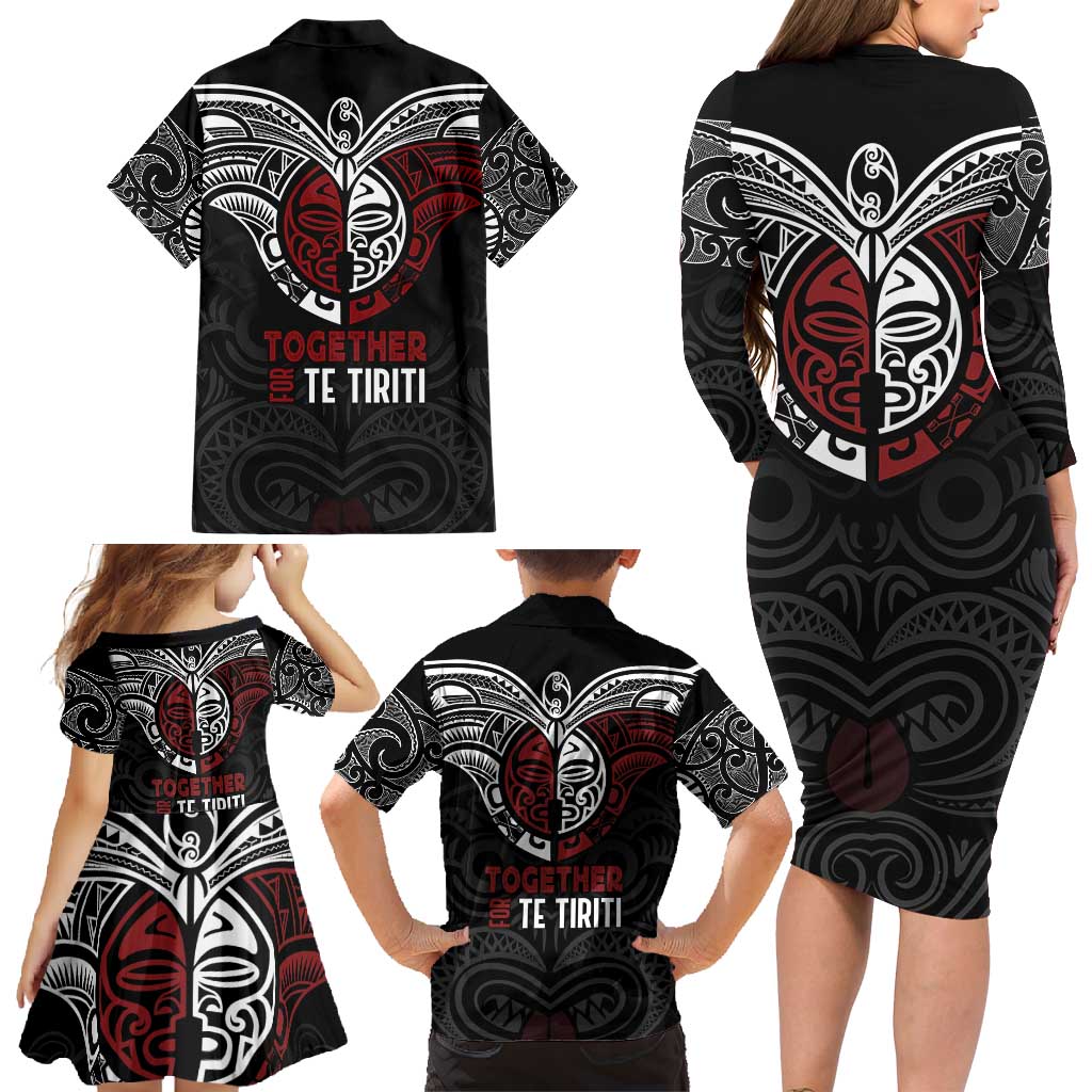 Maori Hongi Toitu Te Tiriti Family Matching Long Sleeve Bodycon Dress and Hawaiian Shirt Tangata Tiriti Stand With Tangata Whenua LT7 - Polynesian Pride